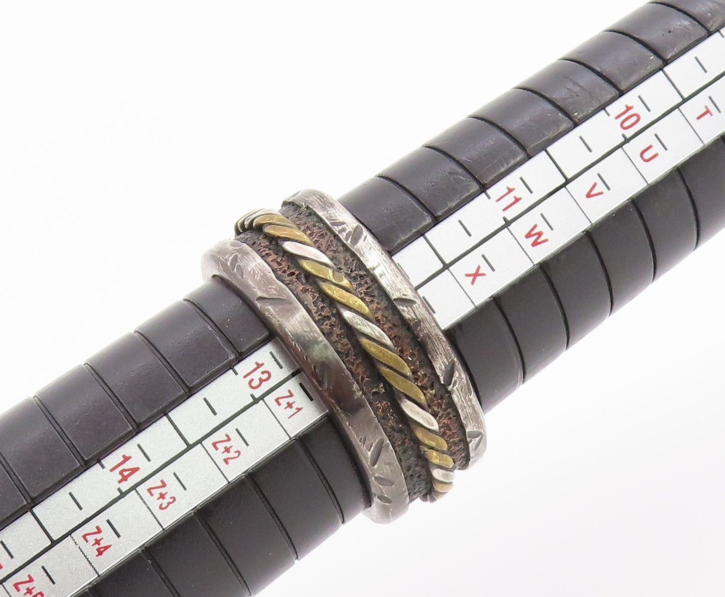 925 Sterling Silver Vintage Ring Two Tone Twisted Wide Band Sz 12.5 RG35600