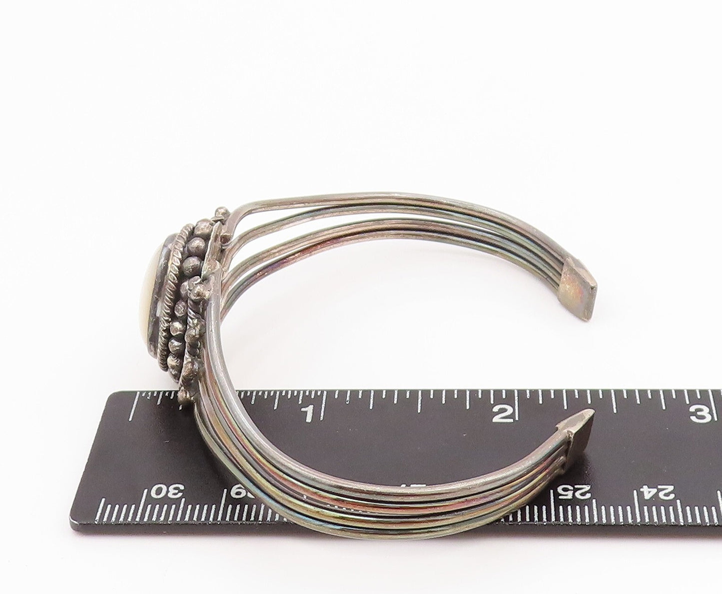 925 Sterling Silver Vintage Bracelet BALI Oval Mother Of Pearls Cuff BT10998