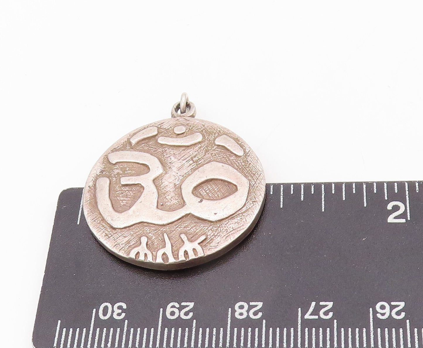 925 Sterling Silver Vintage Pendant Religious Brutalist Carved Om PT23913