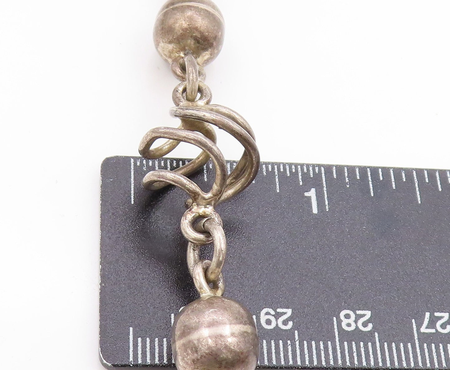 925 Sterling Silver Vintage Necklace MEXICO Spherical Spiral Cage Chain NE4650