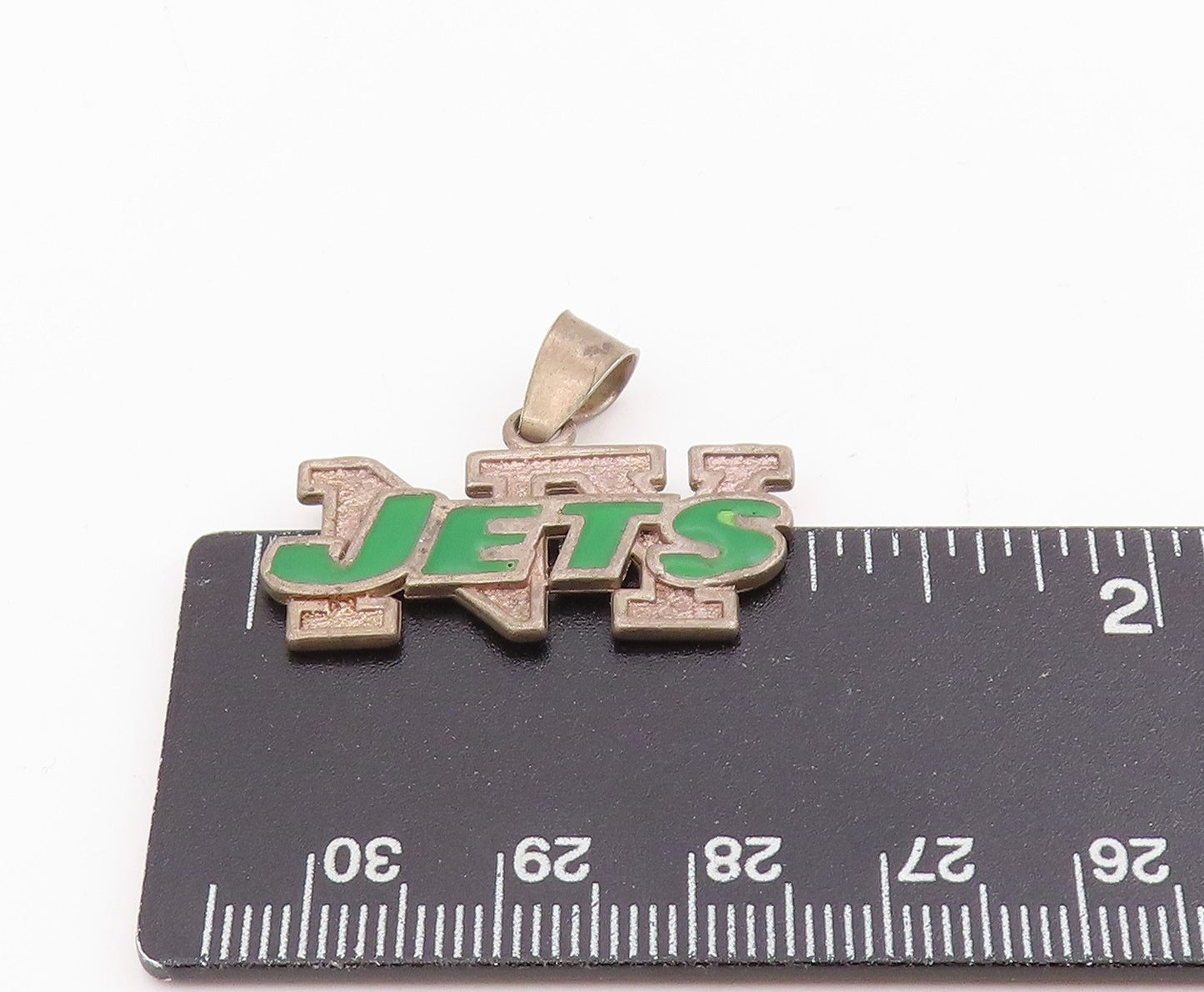 925 Sterling Silver Vintage Pendant Green Enameled NY Jets Logo Charm PT25755