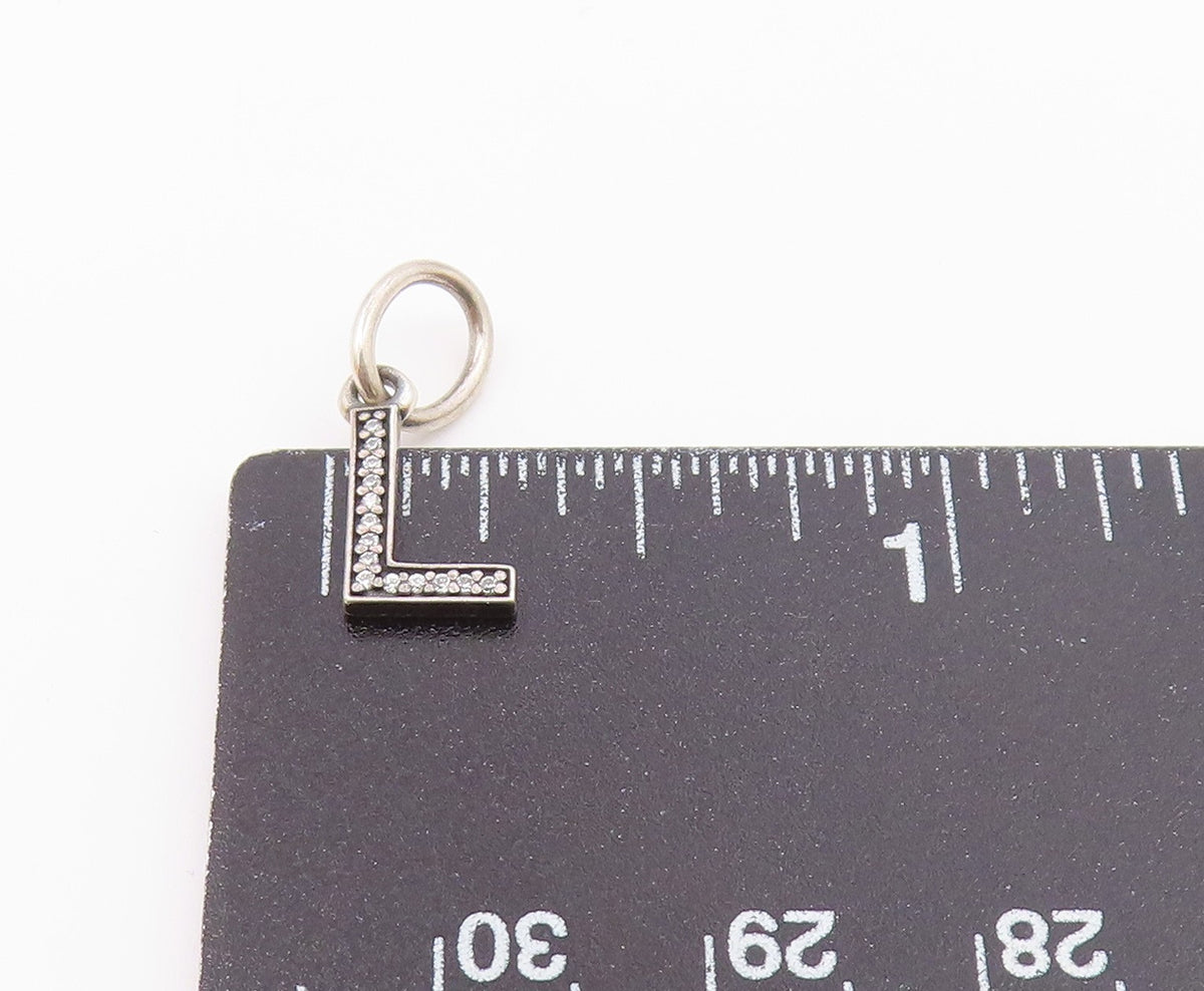 PANDORA 925 Sterling Silver Vintage Petite Topaz L Initial Pendant PT17943