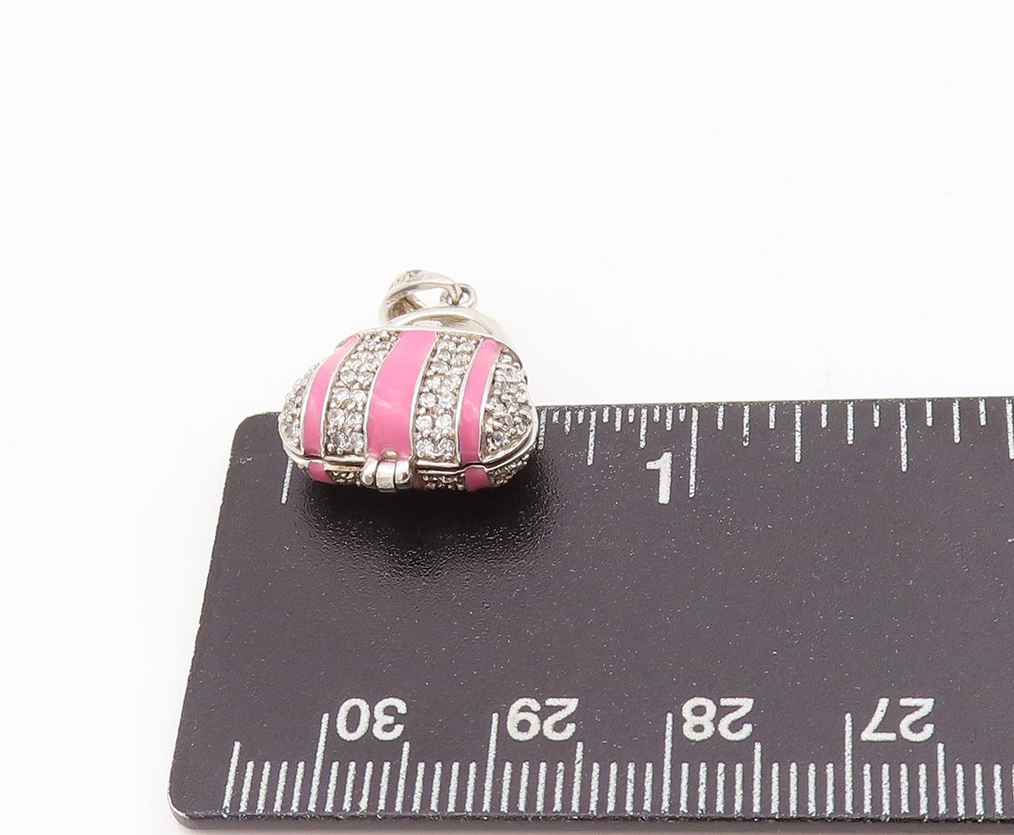 925 Sterling Silver Vintage Pendant Topaz Inlay Enameled Purse OPENS PT24269