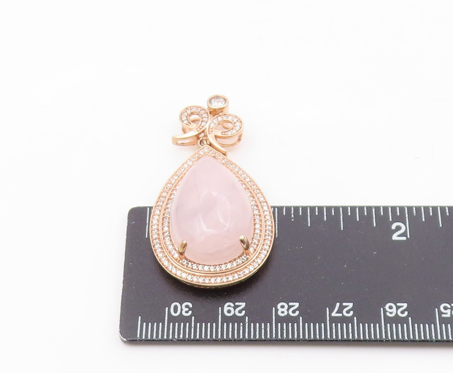 925 Silver Vintage Rose Quartz & Cubic Zirconia Tear Drop Pendant PT16956