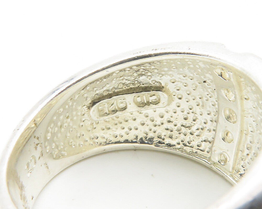 925 Sterling Silver Vintage Topaz Pattern Shiny Matte Band Ring Sz 5 RG11482