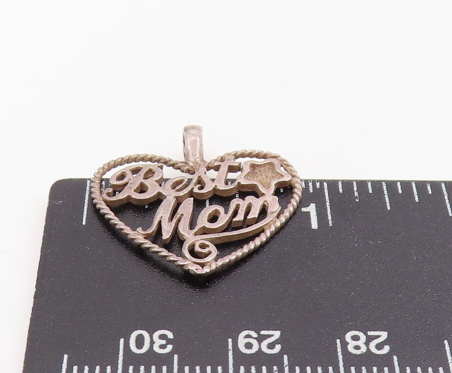 925 Sterling Silver Vintage Pendant Best Mom Openwork Love Heart Charm PT25715