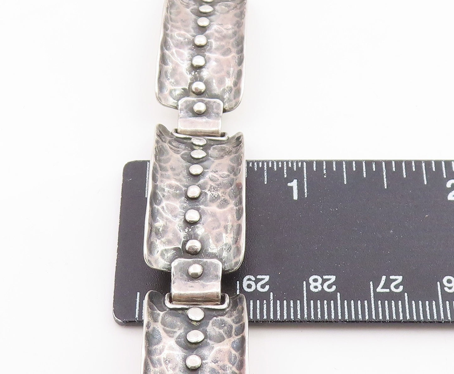 925 Sterling Silver Vintage Bracelet Classic Hammered Wide Panel Link BT12057