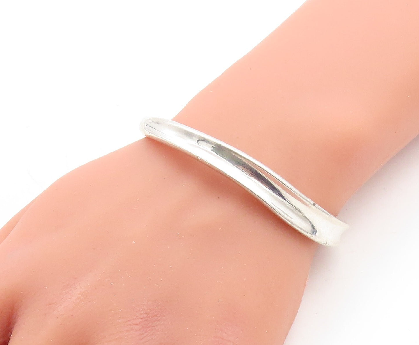 RLM STUDIO 925 Silver Vintage Shiny Minimalist Concave Cuff Bracelet BT1544