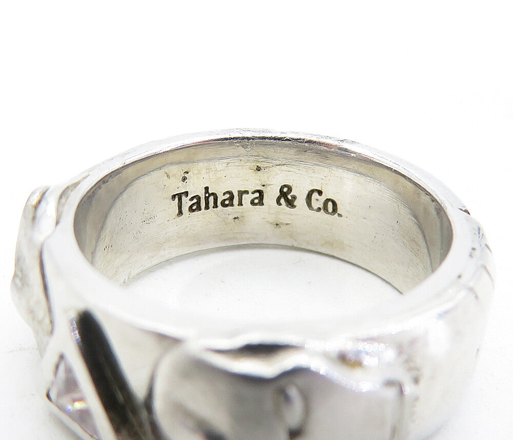 TAHARA & CO. 925 Silver Vintage Topaz Sculpted Detail Band Ring Sz 8.5 RG5524
