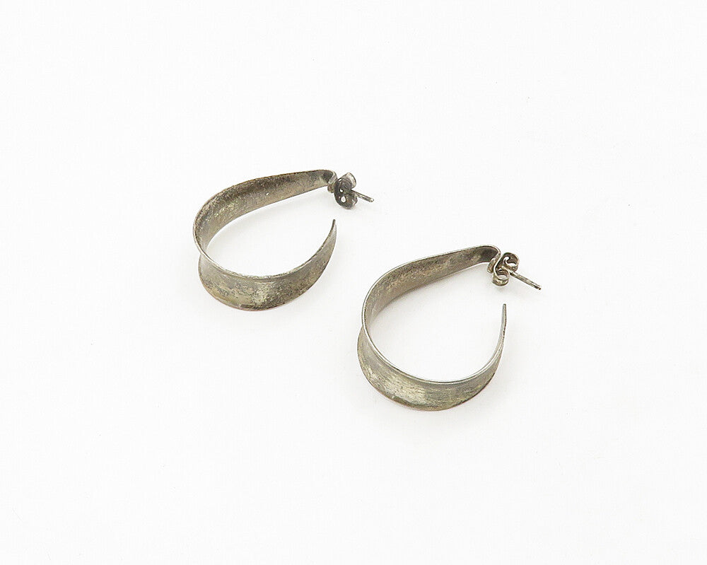 925 Sterling Silver Vintage Dark Tone Concave Smooth JHoop Earrings EG9369