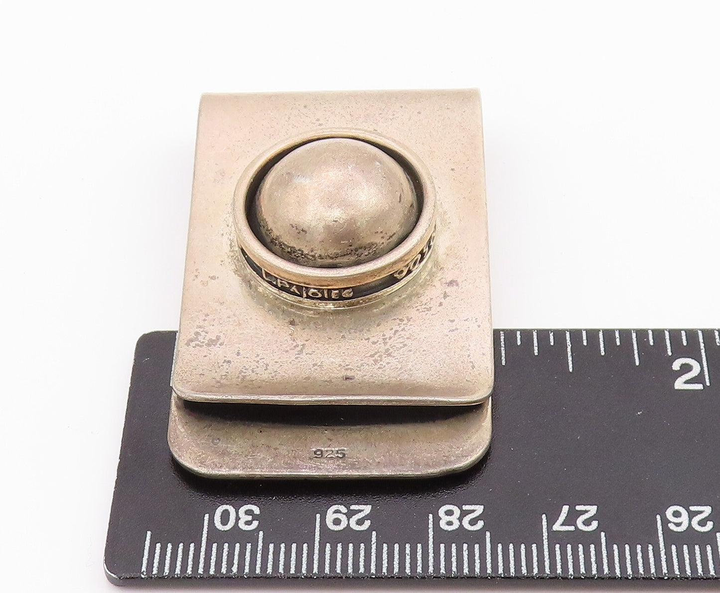 925 Sterling Silver Vintage Money Clip Designer Dark Tone Ball Carved TR3870