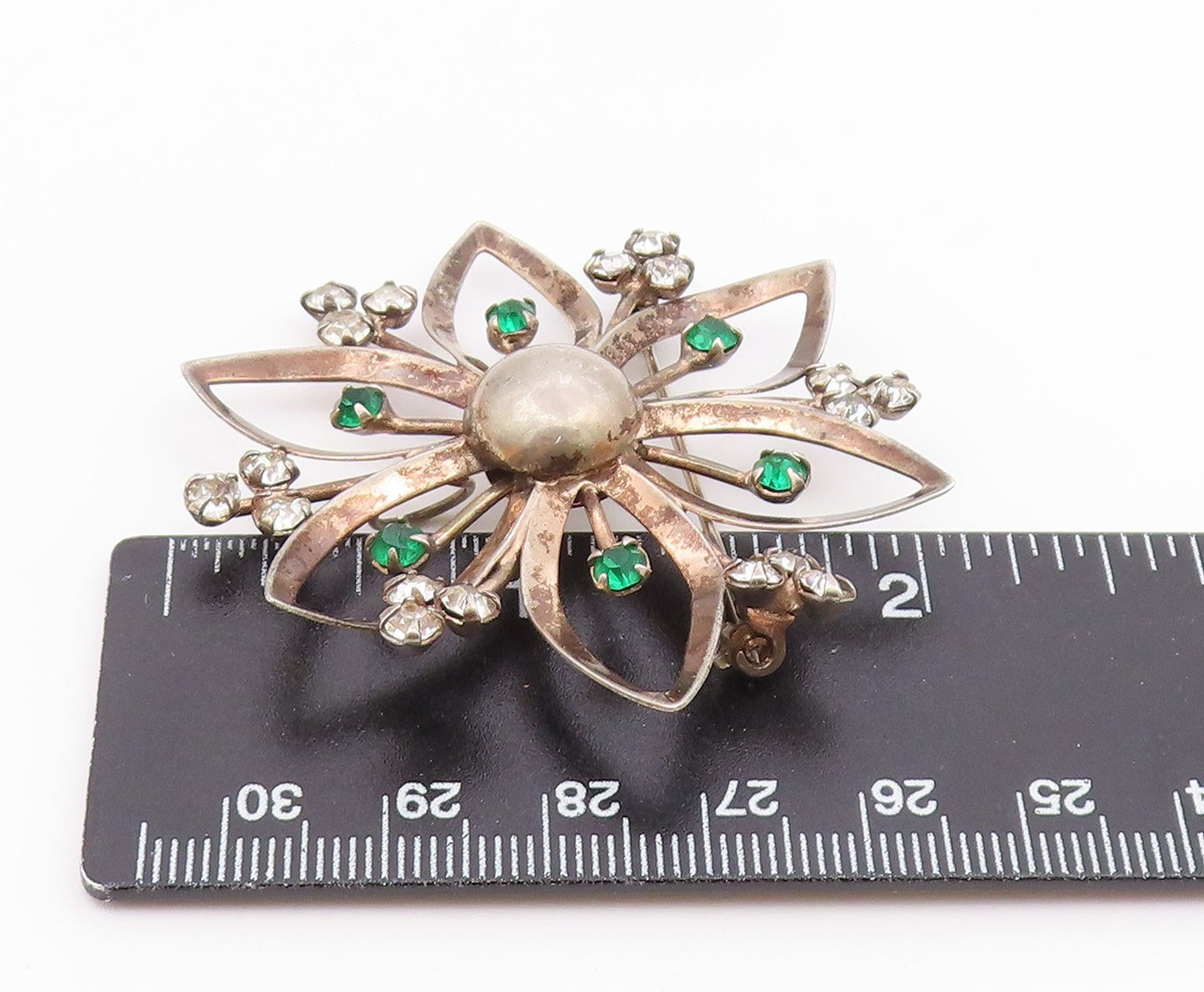 925 Sterling Silver Vintage Cubic Zirconia & Topaz Floral Brooch Pin BP7252