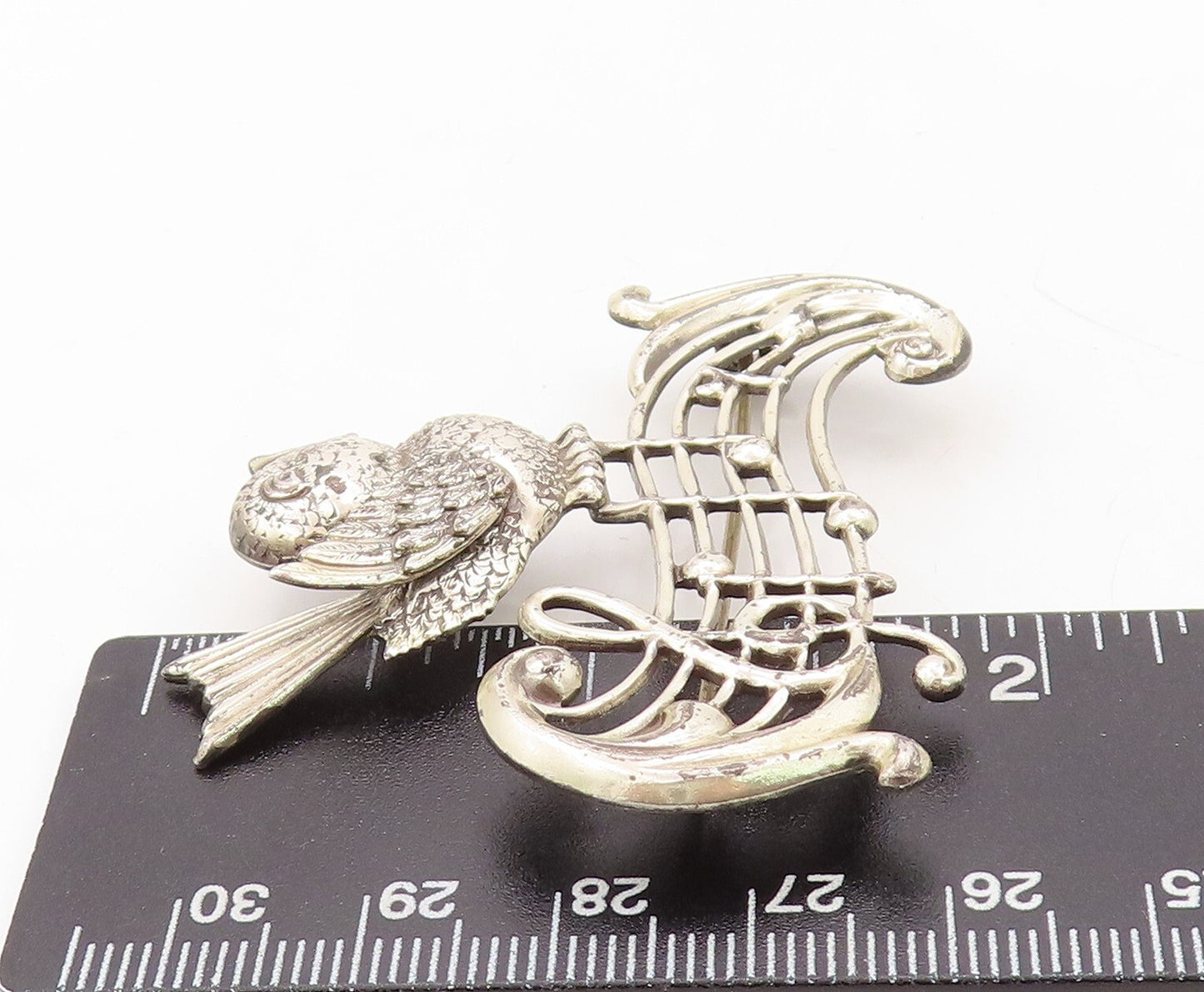 925 Sterling Silver Vintage Brooch Pin LANG Chirping Bird Musical Note BP11255