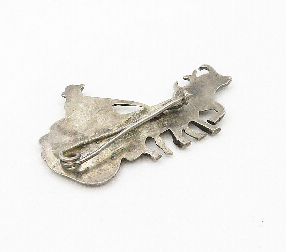 925 Sterling Silver Vintage Antique Man On Bull Carriage Brooch Pin BP5943
