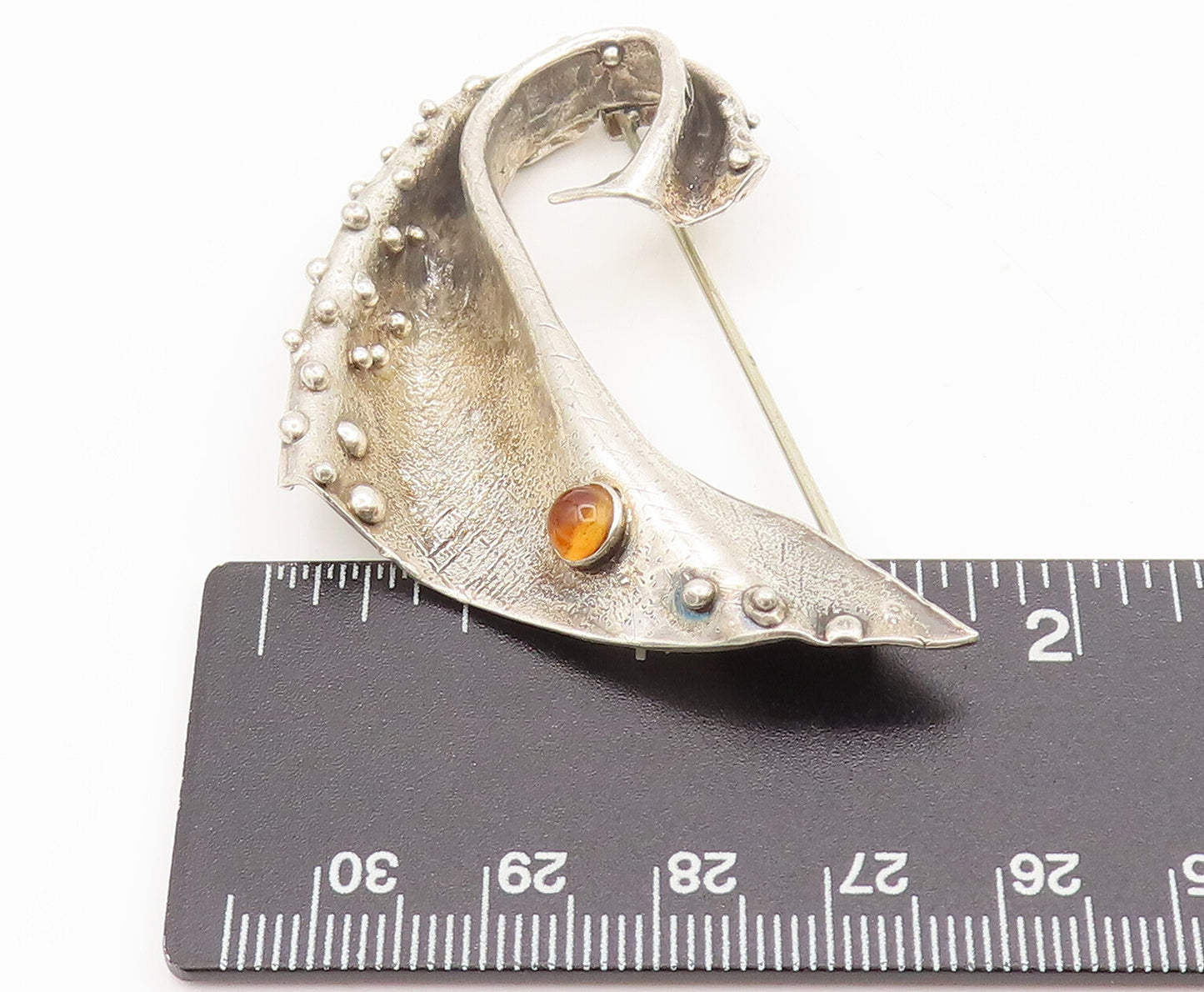 925 Silver Vintage Designer Beaded Folded Citrine Cloth Brooch Pin BP10346