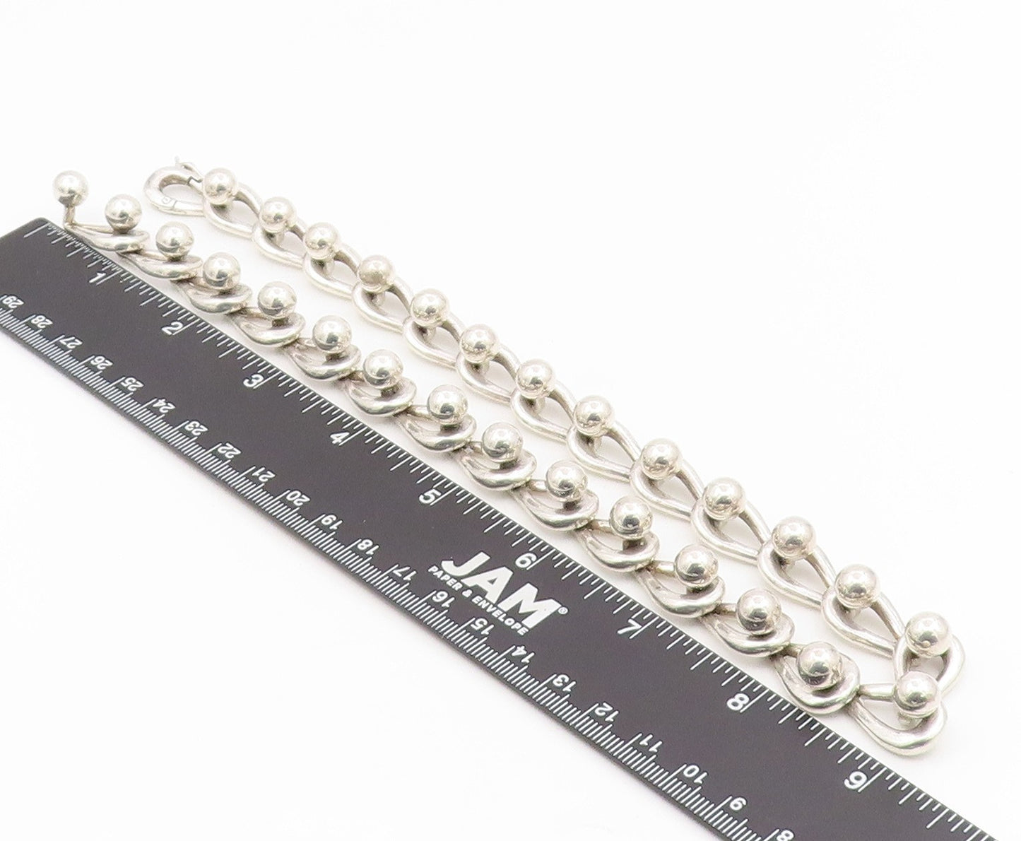 925 Sterling Silver Vintage Necklace Interlocking Bead Loop Link Heavy NE4841