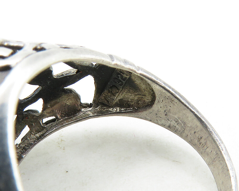 925 Sterling Silver Vintage Mother Of Pearl Swirl Dome Band Ring Sz 6 RG19566