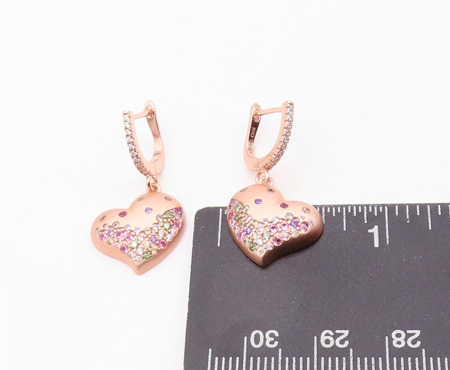 925 Sterling Silver Vintage Earrings Rose Gold Plated CZ Inlay Heart EG13320