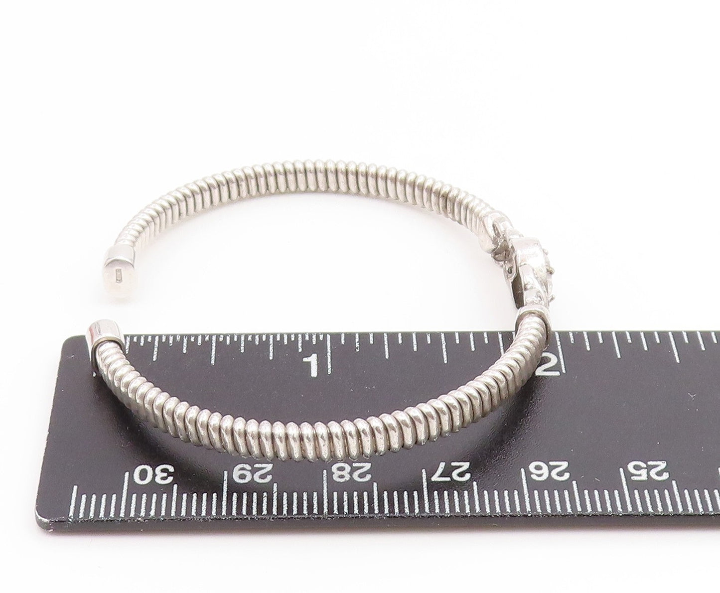 925 Sterling Silver Vintage Bracelet Elegant CZ Crossover Swirl Cuff BT11887