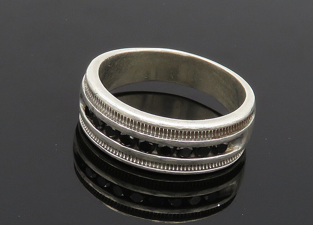 925 Silver Vintage Genuine Black Diamonds Large Band Ring Sz 12 RG20400