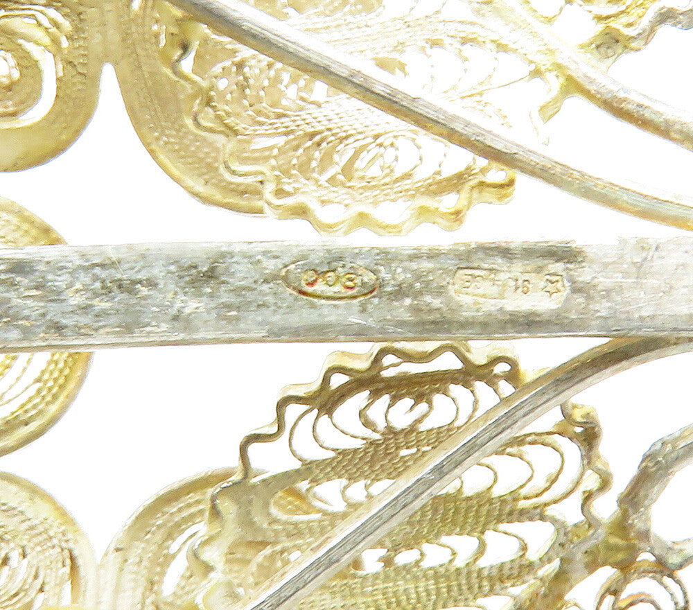 925 Sterling Silver Vintage Antique Filigree Flower Bunch Brooch Pin BP6088