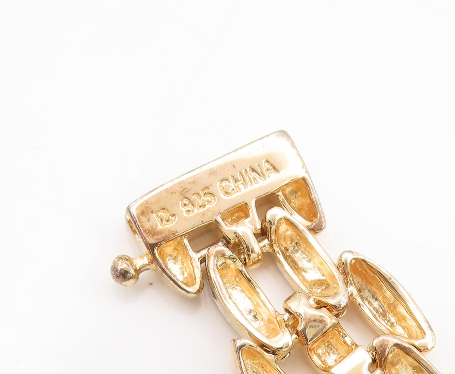 925 Sterling Silver Vintage Bracelet Gold Plated Oval Bead Real Diamonds BT10251