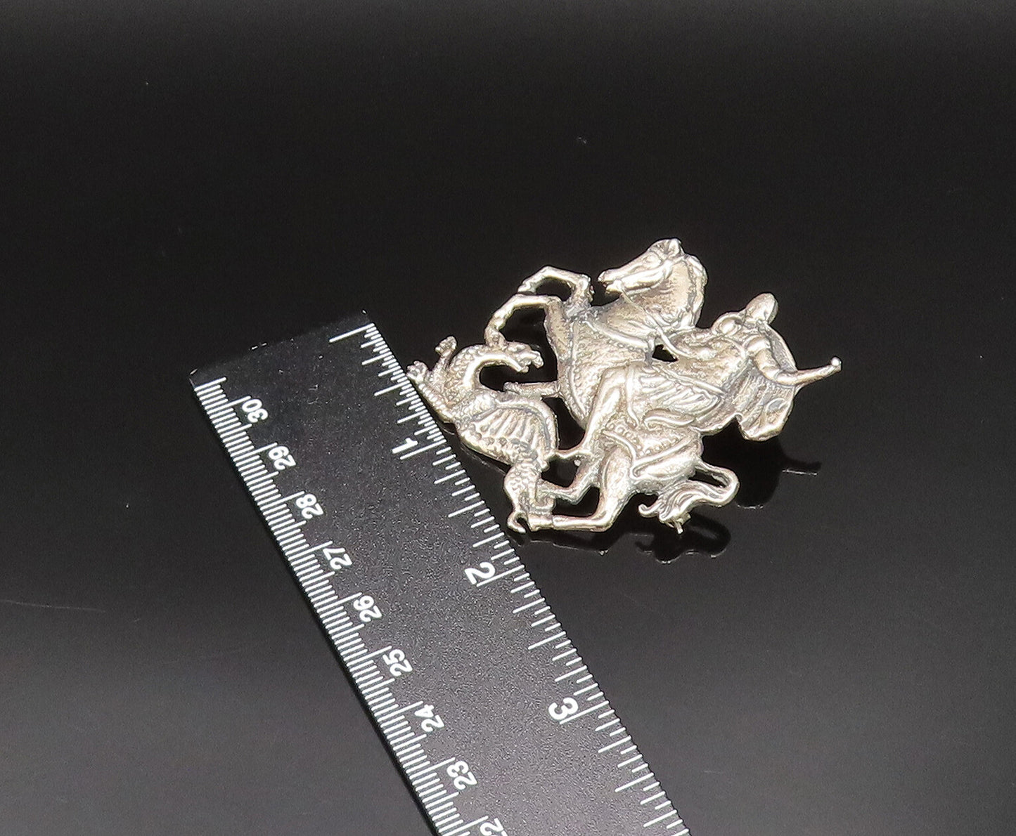 CINI 925 Silver Vintage Antique Saint George & The Dragon Brooch Pin BP9660