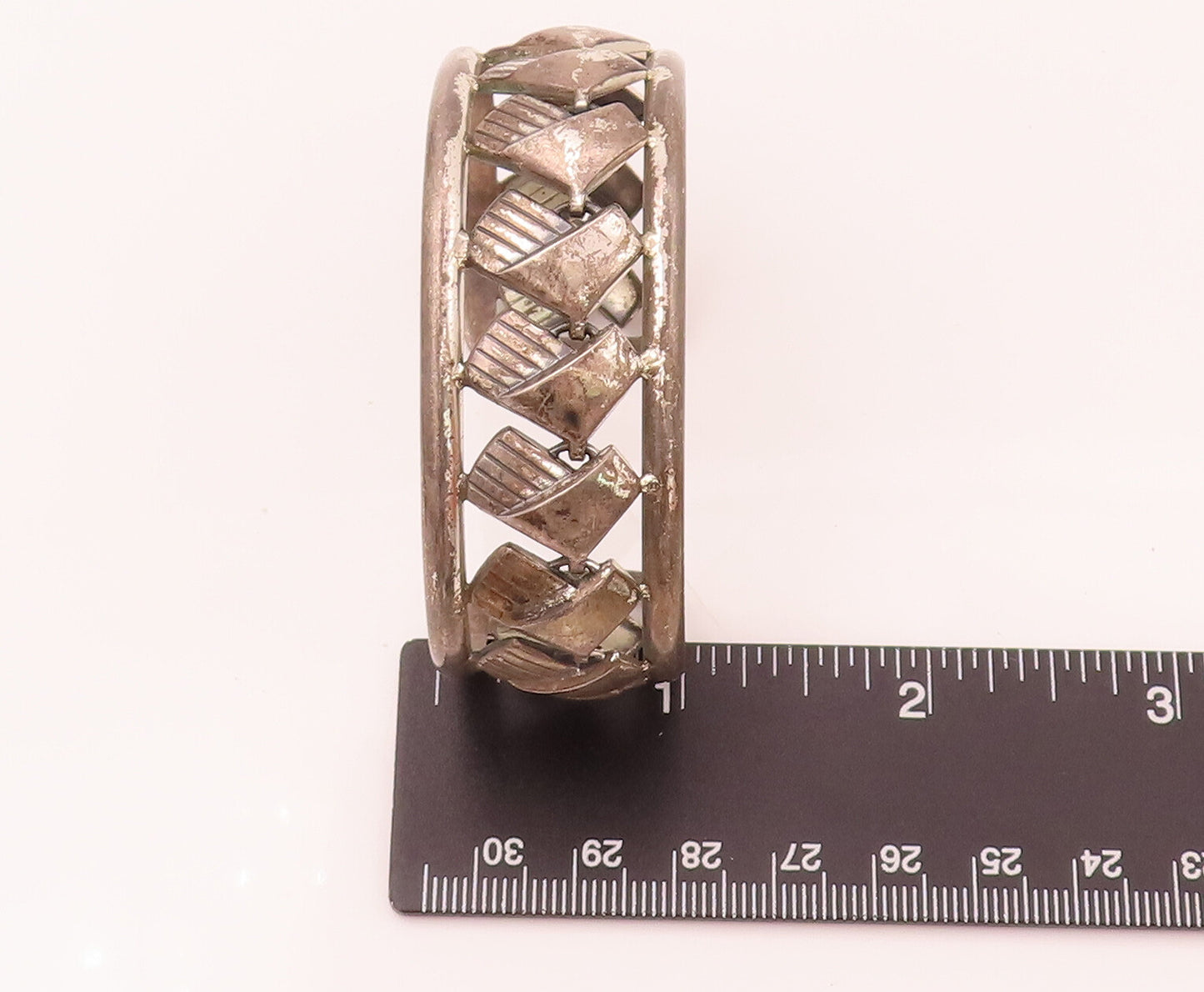 DANECRAFT 925 Silver Vintage Chair Chain Within 2 Band Cuff Bracelet BT9918