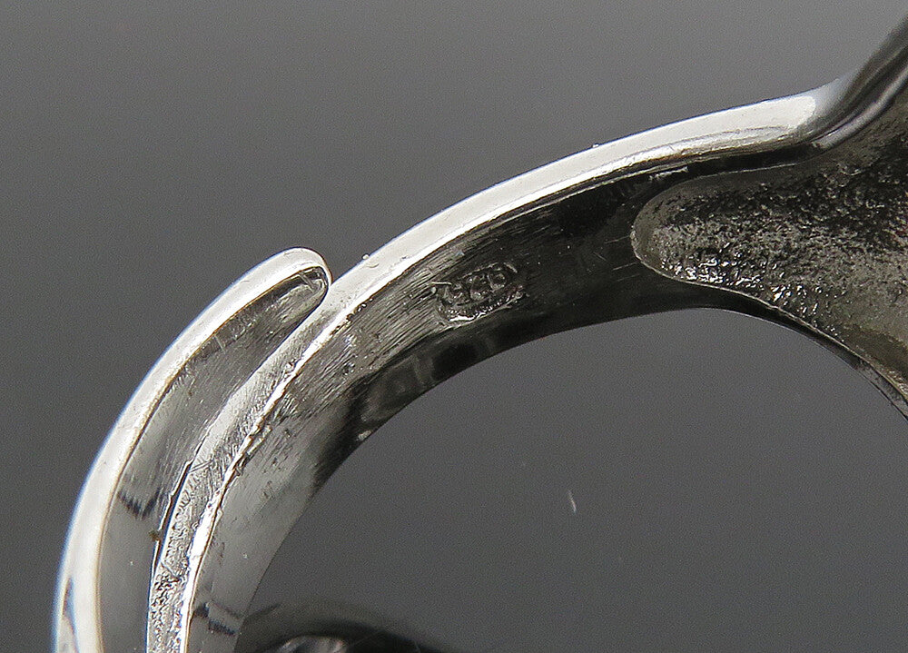 925 Silver Vintage Cubic Zirconia & Hematite Adjustable Ring Sz 7.5 RG21393