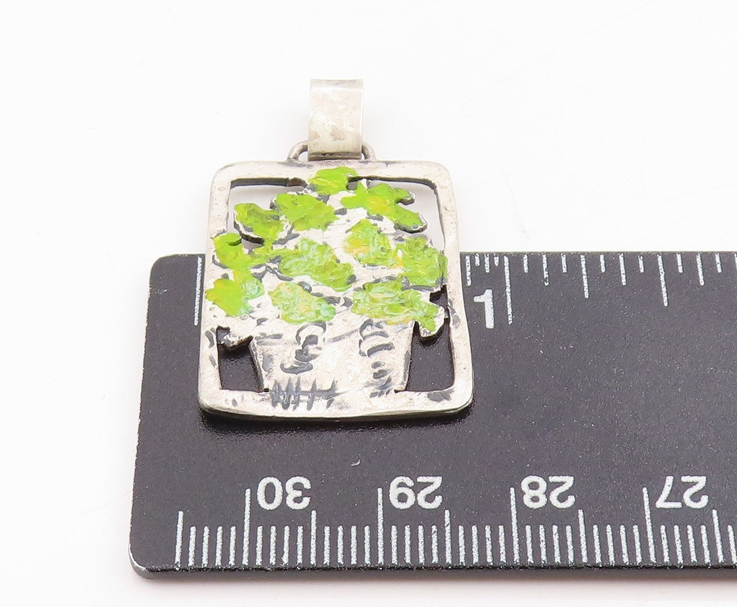 925 Sterling Silver Vintage Pendant EUROPE Enameled Potted Plant Charm PT25403