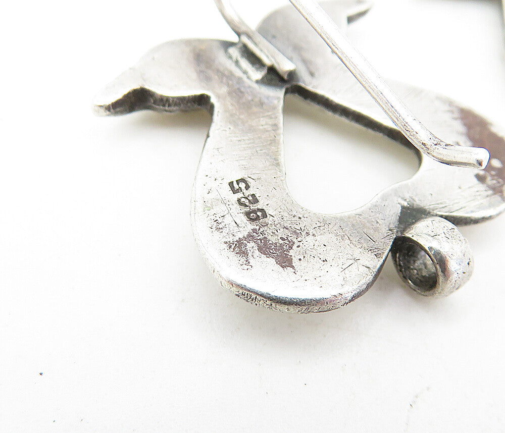 925 Sterling Silver Vintage Shiny Double Swan's Head Drop Earrings EG2403