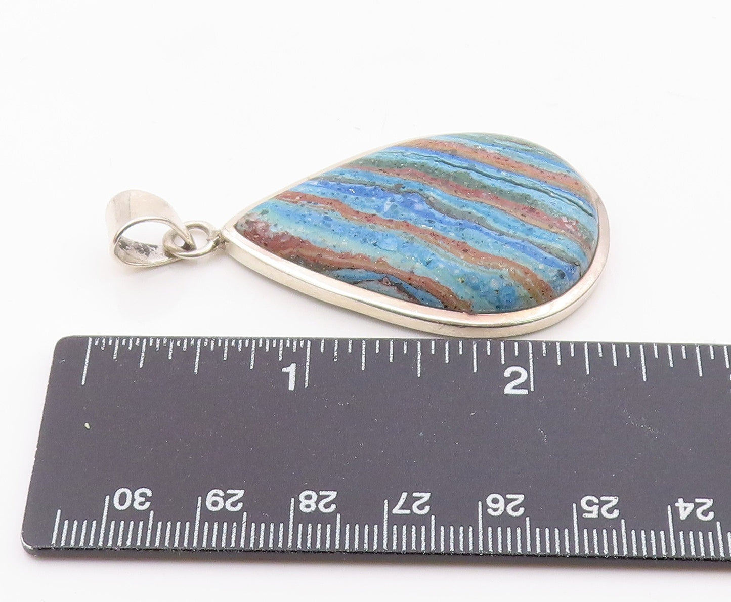 925 Sterling Silver Vintage Striped Jasper Tear Drop Shiny Pendant PT17997