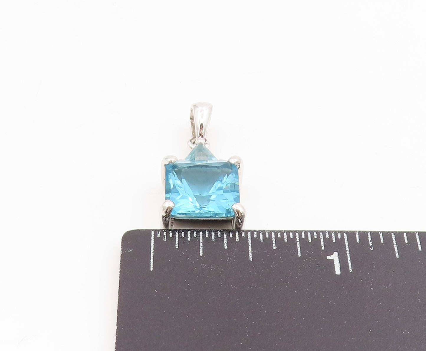 925 Sterling Silver Vintage Pendant Elegant Blue Topaz Geometric Charm PT25482