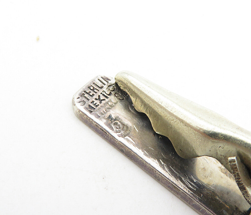MEXICO 925 Sterling Silver Vintage Petite Oxidized Detail Tie Clip TR1324