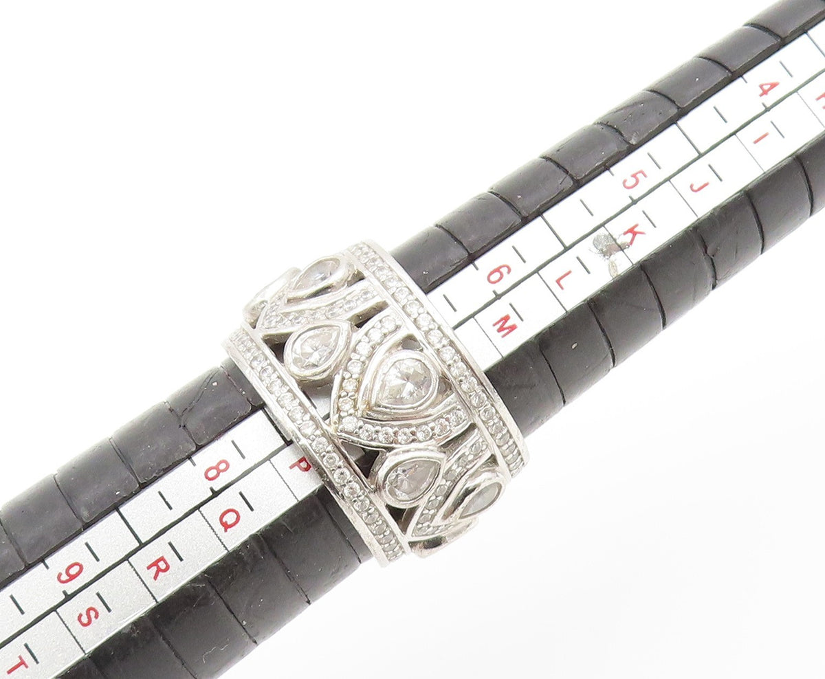 925 Sterling Silver Vintage Ring CZ Intricate Openwork Wide Band Sz 7 RG34733