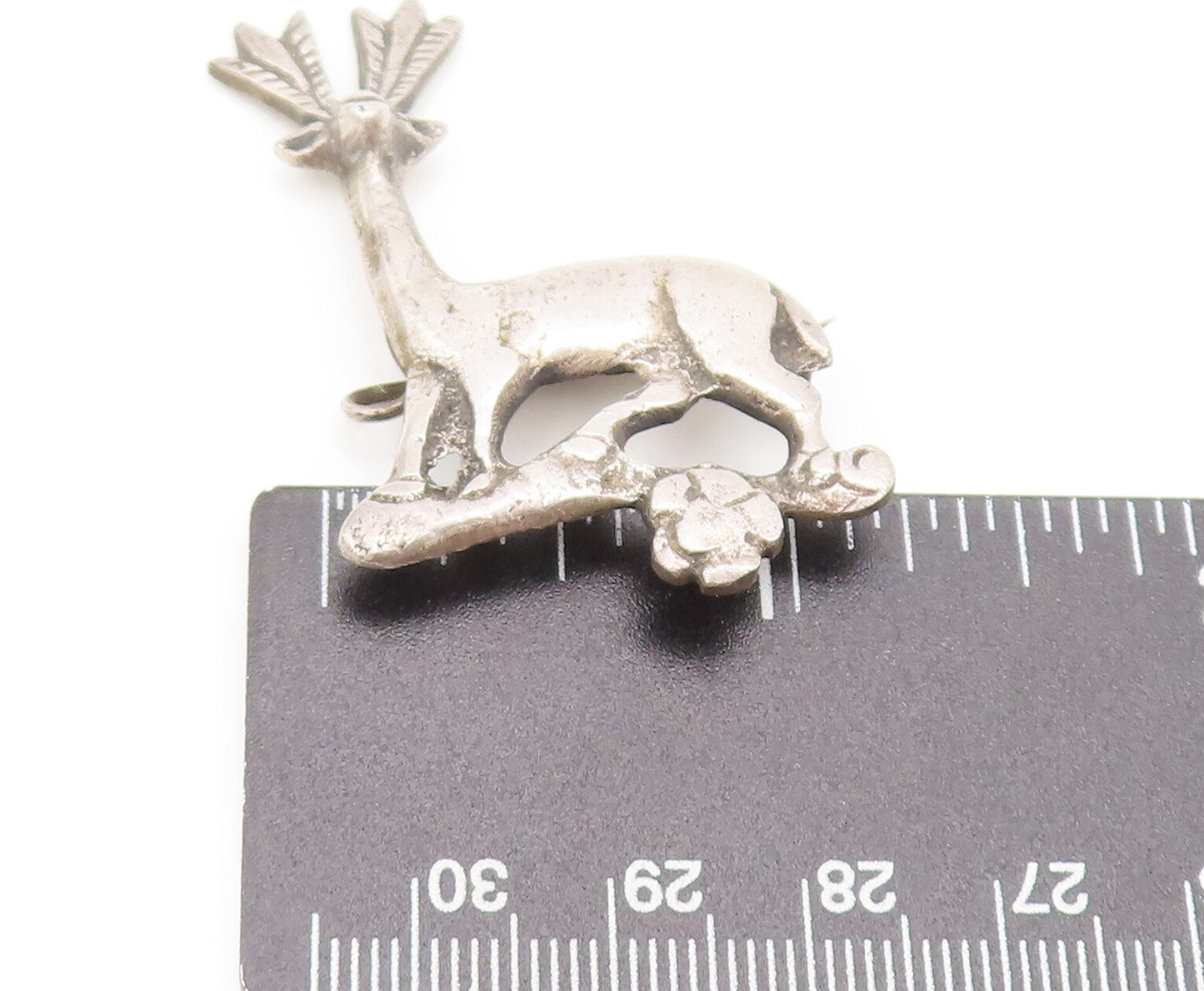 925 Sterling Silver Vintage Antique Carved Deer On Branch Brooch Pin BP10415