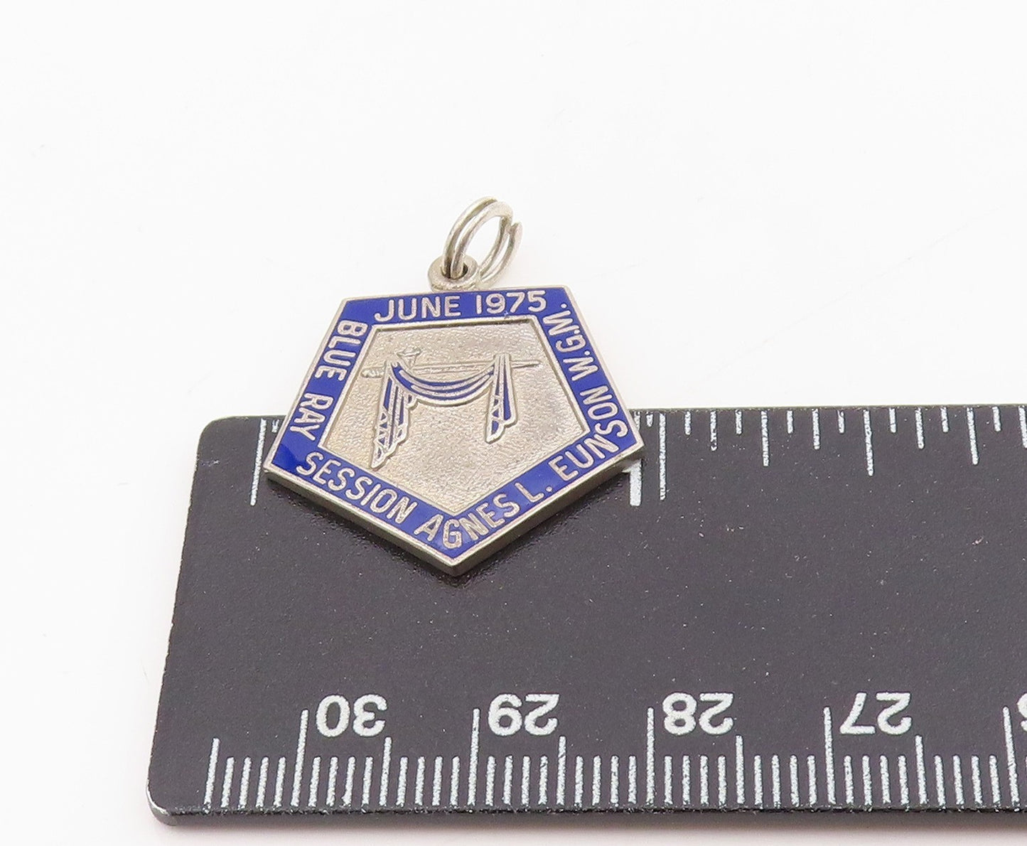 925 Sterling Silver Vintage Pendant Enameled 1975 Blue Ray Session Medal PT25582