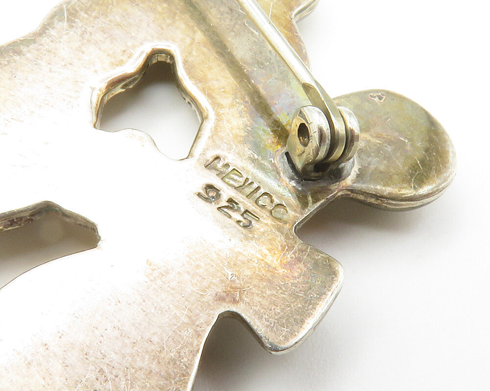 MEXICO 925 Sterling Silver Vintage Sitting Mouse Couple Brooch Pin BP5589