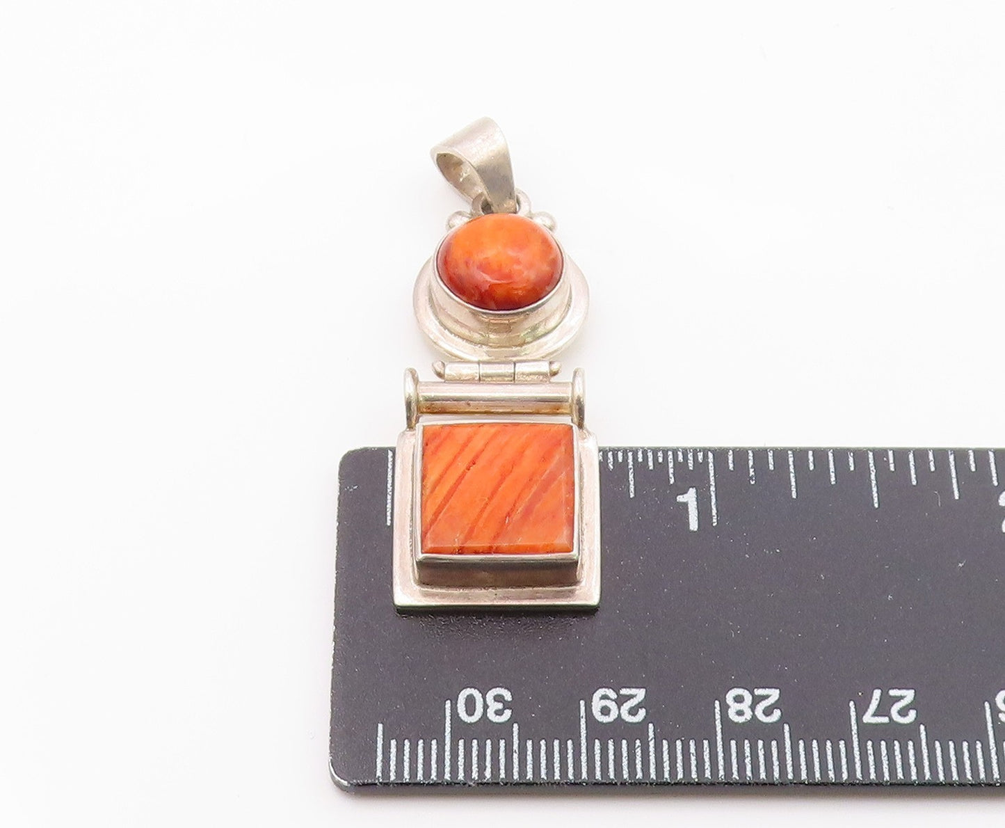 925 Sterling Silver Vintage Round & Square Orange Agate Drop Pendant PT21568