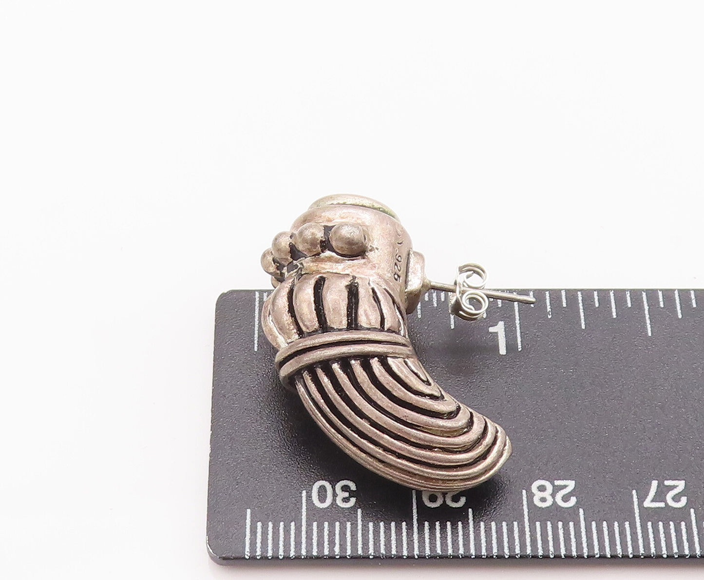 925 Sterling Silver Vintage Earrings Carved Antique Onyx Animal Tooth EG12893