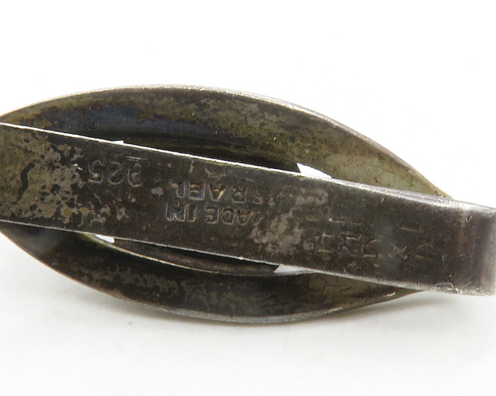 ISRAEL 925 Sterling Silver Vintage Cabochon Cut Agate Tie Clip TR2336