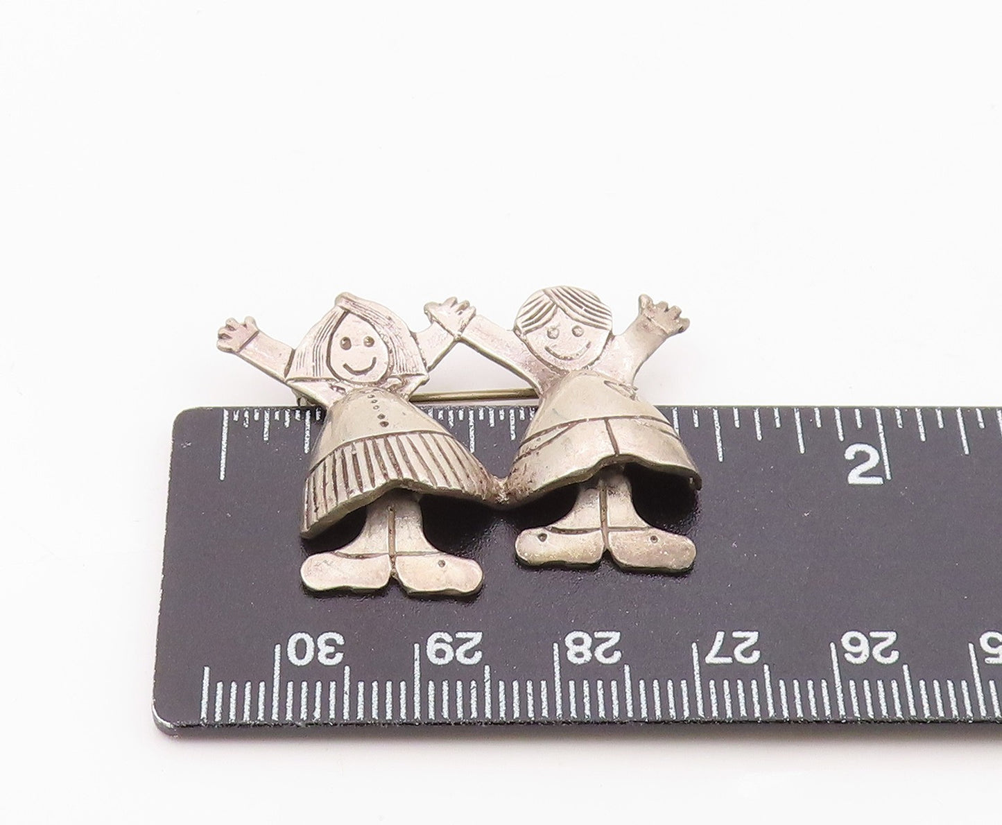 925 Sterling Silver Vintage Brooch EFS Dancing Children Figural Pin BP12543
