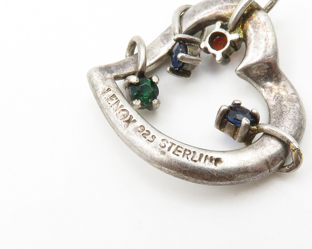 LENOX 925 Sterling Silver Vintage Topaz & Garnet Love Heart Pendant PT11456