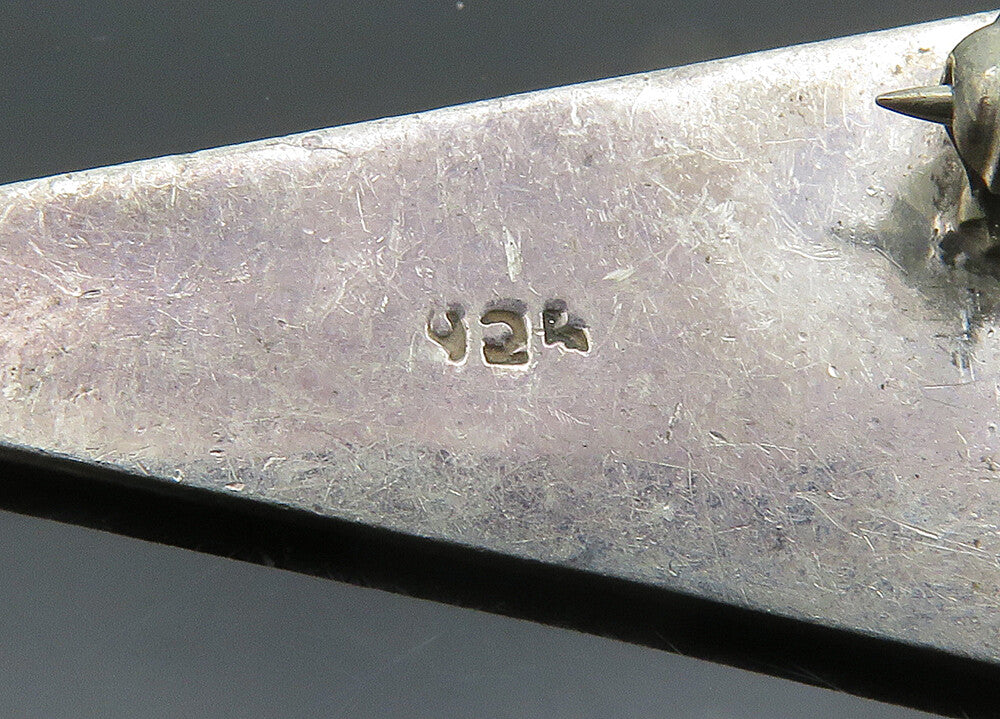 925 Sterling Silver Vintage Cabochon Cut Amethyst Modernist Brooch Pin BP7842