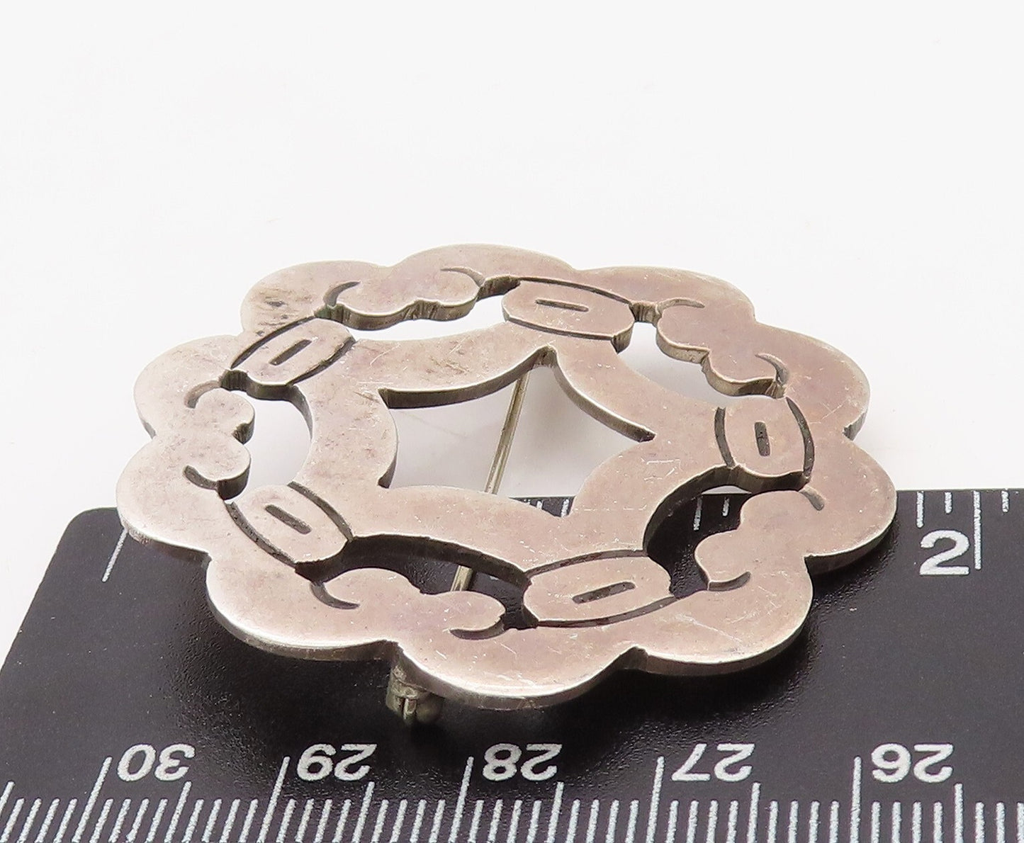 925 Sterling Silver Vintage Brooch Pin MEXICO Solid Floral Design Cutout BP11213