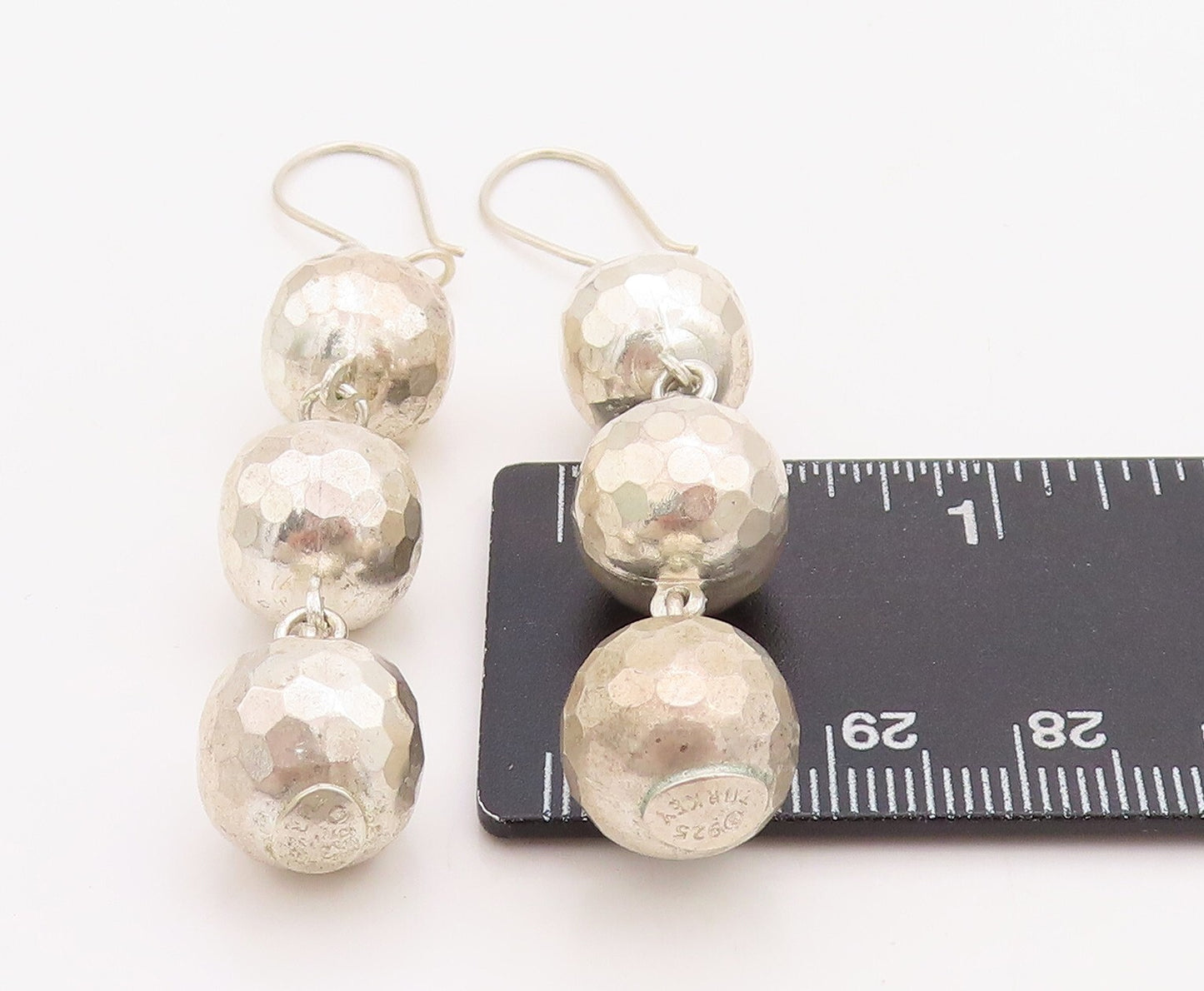 925 Sterling Silver Vintage Earrings Drop Solid Linked Disco Balls EG13213