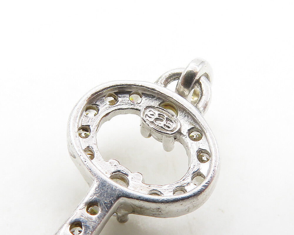 925 Sterling Silver Vintage Cubic Zirconia Petite Key Motif Pendant PT14063