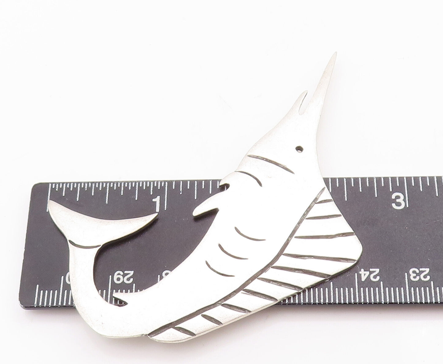925 Sterling Silver Vintage Brooch Pin MEXICO Solid Etched Swordfish BP10957