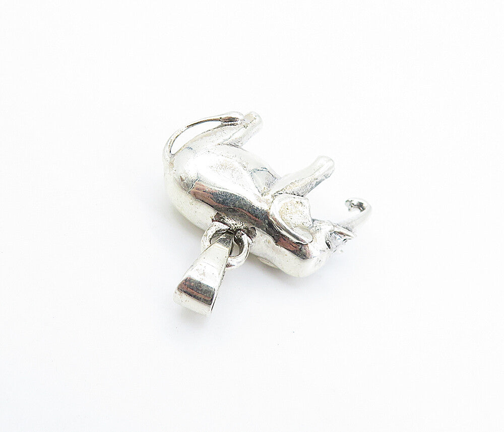 925 Sterling Silver Vintage Shiny Hollow Elephant Motif Drop Pendant PT5753
