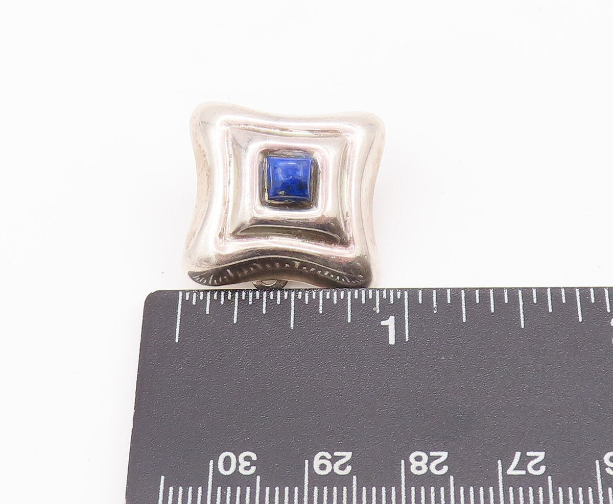 925 Sterling Silver Earrings MEXICO Brutalist Square Carved Lapis Lazuli EG12839